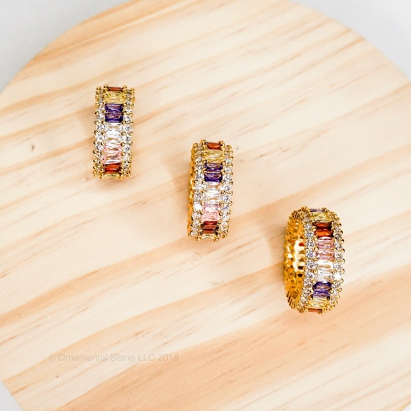 Pave Cubic Zirc Rainbow CZ Ring 5 6 7 #44 #45 #46 - Picture 2 of 3